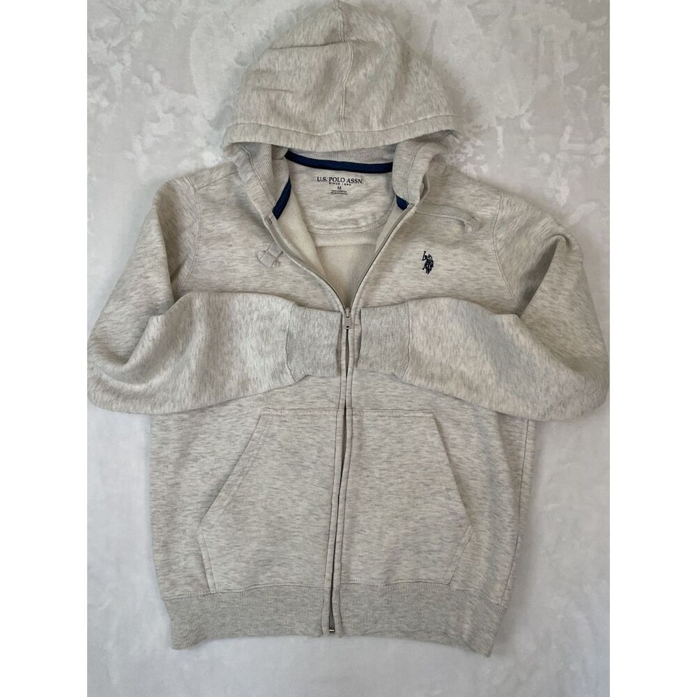 US Polo Assn Men Full Zip Hoodie Heather Gray Fleece Sweatshirt Size M Pony Logo